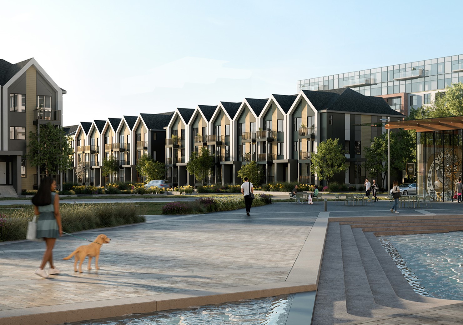 Lakeview Village Waterway Common streetscape near Aura by Caivan